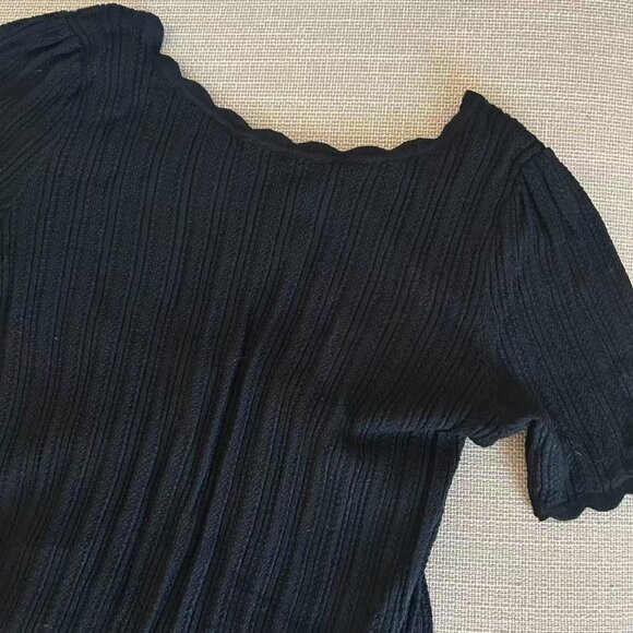 BEST Sezane Joey Midi Dress Small Black Noir French Knit Classic Low Back - Picture 6 of 10